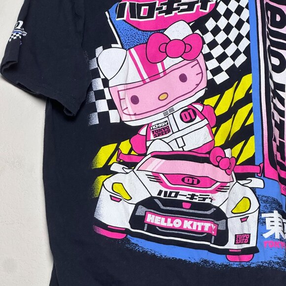 Hello Kitty Graphic T Shirt Women L Black Tokyo Japanese Kawaii Race Car Pink - Picture 9 of 11